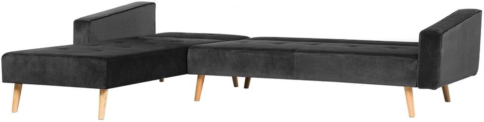 Beliani Išskleidžiama kampinė sofa 4 asmenims VADSO, veliūrinė, juoda, dešininė