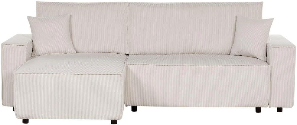 Beliani Išskleidžiama kampinė sofa ABACKA, 3 vietų, velvetinė, kreminė balta, dešininė