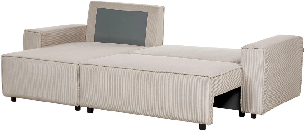 Beliani Išskleidžiama kampinė sofa ABACKA, Velvetas, Smėlio spalva, Dešininė