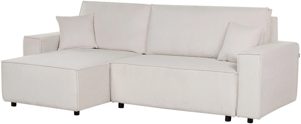 Beliani Išskleidžiama kampinė sofa ABACKA, 3 vietų, velvetinė, kreminė balta, dešininė