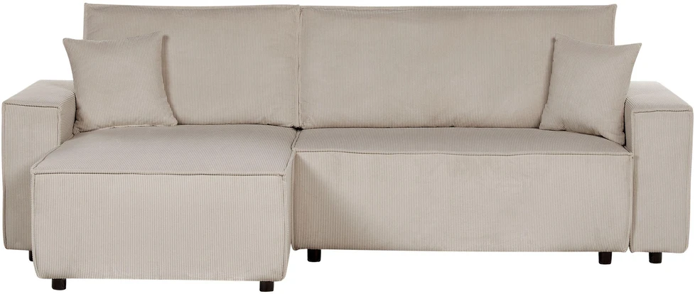 Beliani Išskleidžiama kampinė sofa ABACKA, Velvetas, Smėlio spalva, Dešininė