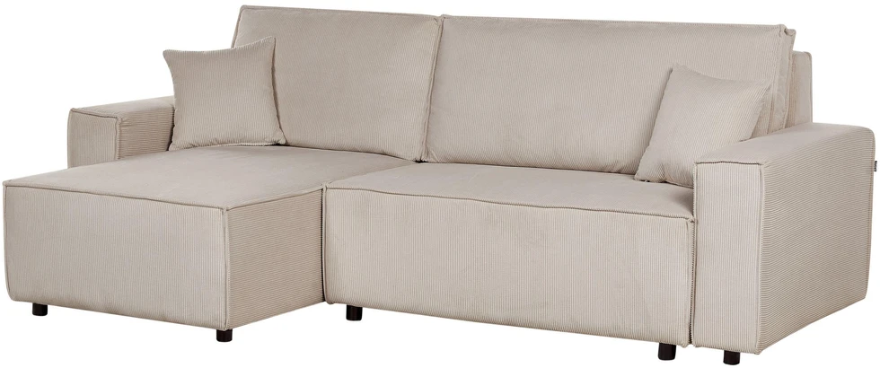 Beliani Išskleidžiama kampinė sofa ABACKA, Velvetas, Smėlio spalva, Dešininė