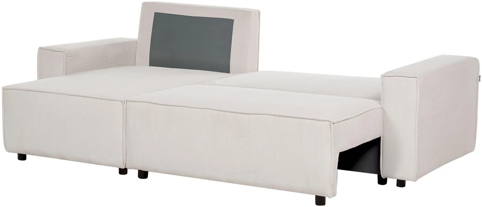 Beliani Išskleidžiama kampinė sofa ABACKA, 3 vietų, velvetinė, kreminė balta, dešininė