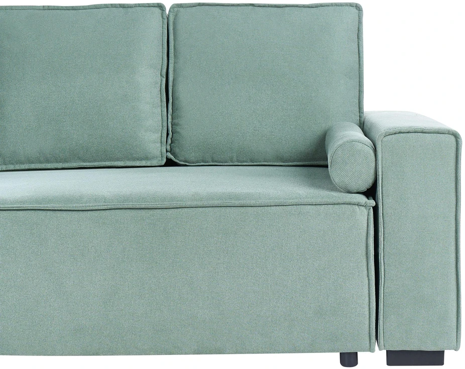 Beliani Išskleidžiama kampinė sofa EDANE, 3 vietų, šviesiai žalia, su patalynės dėže, dešininė