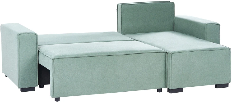Beliani Išskleidžiama kampinė sofa EDANE, 3 vietų, šviesiai žalia su patalynės dėže, kairinė