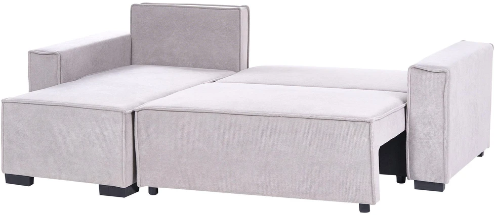Beliani Išskleidžiama kampinė sofa EDANE, 3 vietų, pilka, su patalynės dėže, dešininė