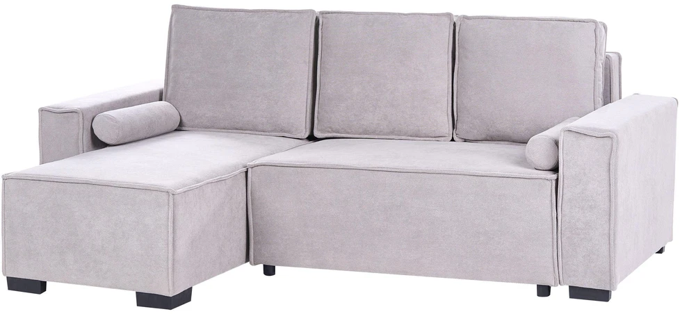 Beliani Išskleidžiama kampinė sofa EDANE, 3 vietų, pilka, su patalynės dėže, dešininė