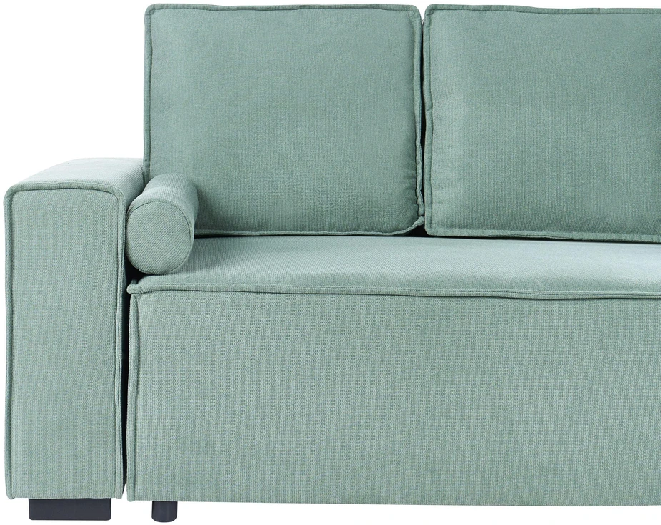 Beliani Išskleidžiama kampinė sofa EDANE, 3 vietų, šviesiai žalia su patalynės dėže, kairinė