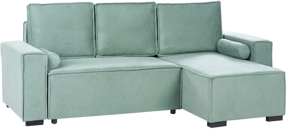 Beliani Išskleidžiama kampinė sofa EDANE, 3 vietų, šviesiai žalia su patalynės dėže, kairinė