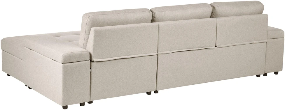 Beliani Išskleidžiama kampinė sofa HRISEY, 3 vietų, sintetinis linas, smėlio spalvos, kairinė