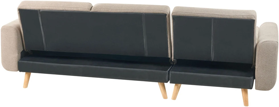 Beliani Išskleidžiama kampinė sofa KAARINA 3 vietų šviesiai ruda kairinė