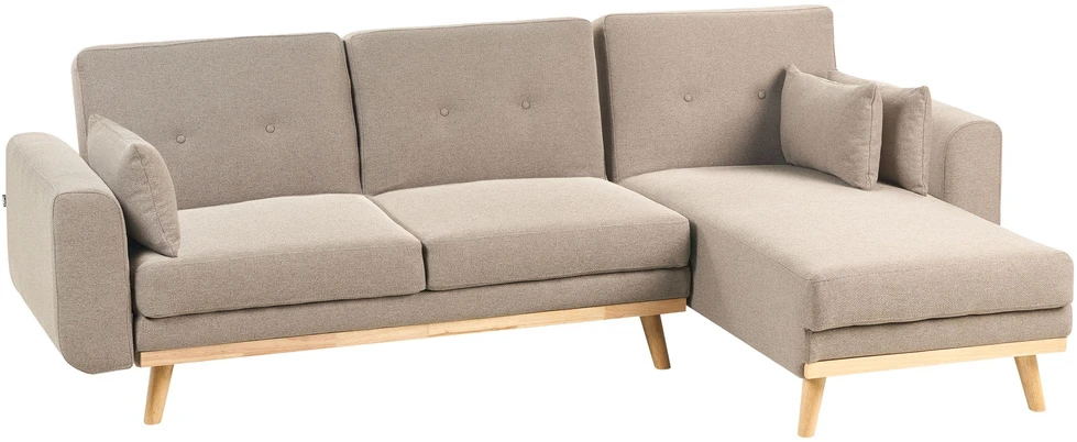 Beliani Išskleidžiama kampinė sofa KAARINA 3 vietų šviesiai ruda kairinė