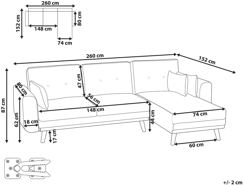 Beliani Išskleidžiama kampinė sofa KAARINA 3 vietų šviesiai ruda kairinė