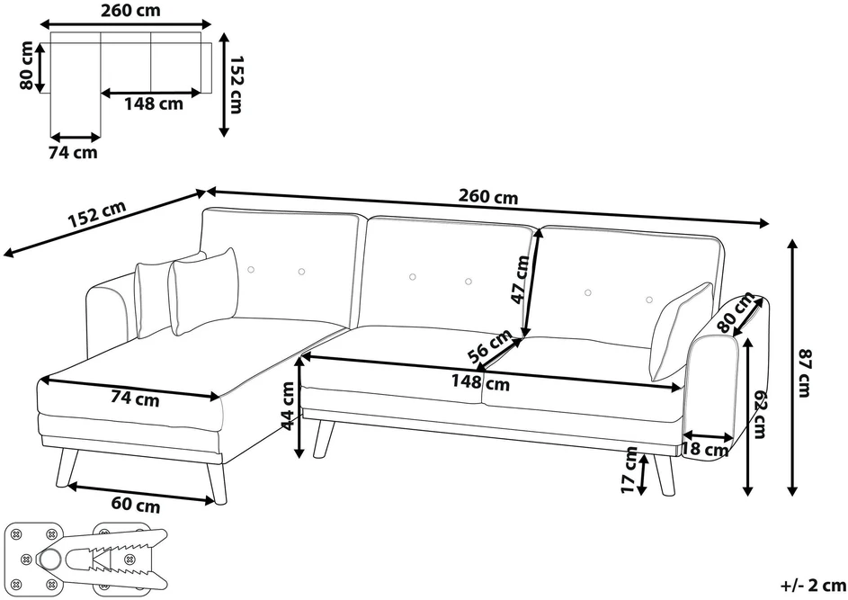 Beliani Išskleidžiama kampinė sofa KAARINA, pilka, dešininė