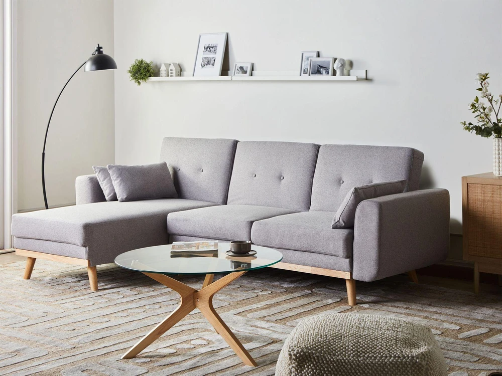 Beliani Išskleidžiama kampinė sofa KAARINA, pilka, dešininė