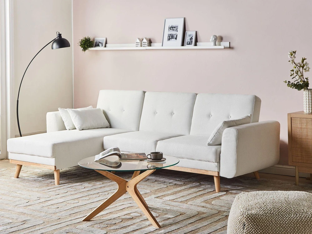 Beliani Išskleidžiama kampinė sofa KAARINA, balta, dešininė