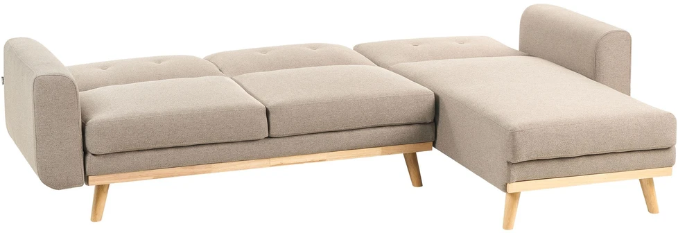 Beliani Išskleidžiama kampinė sofa KAARINA 3 vietų šviesiai ruda kairinė