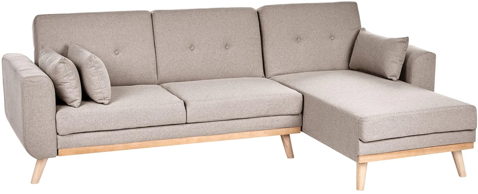 Beliani Išskleidžiama kampinė sofa KAARINA, smėlio spalvos, kairinė