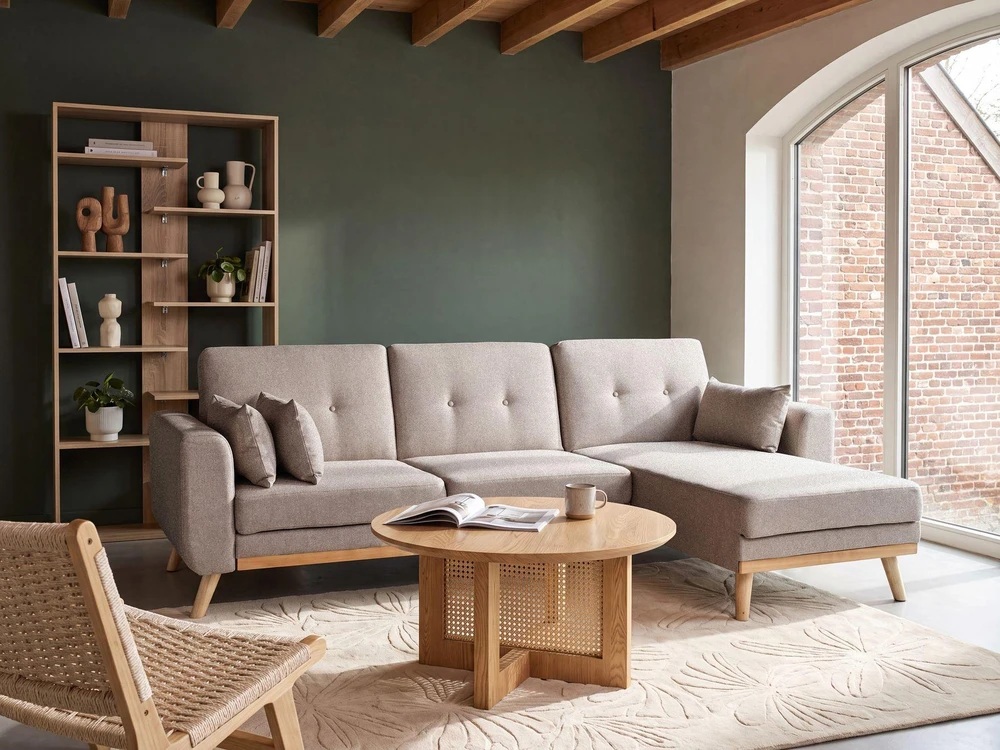 Beliani Išskleidžiama kampinė sofa KAARINA, smėlio spalvos, kairinė