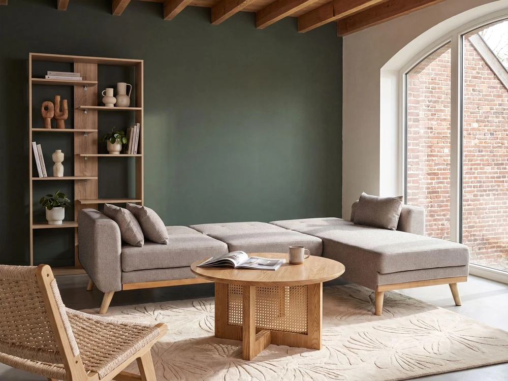 Beliani Išskleidžiama kampinė sofa KAARINA, smėlio spalvos, kairinė