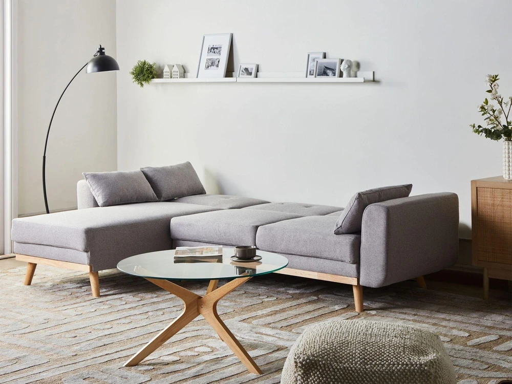 Beliani Išskleidžiama kampinė sofa KAARINA, pilka, dešininė