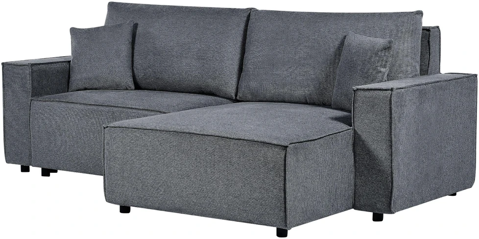 Beliani Išskleidžiama kampinė sofa KARILA, 3 vietų, tamsiai pilka, su patalynės dėže, kairinė