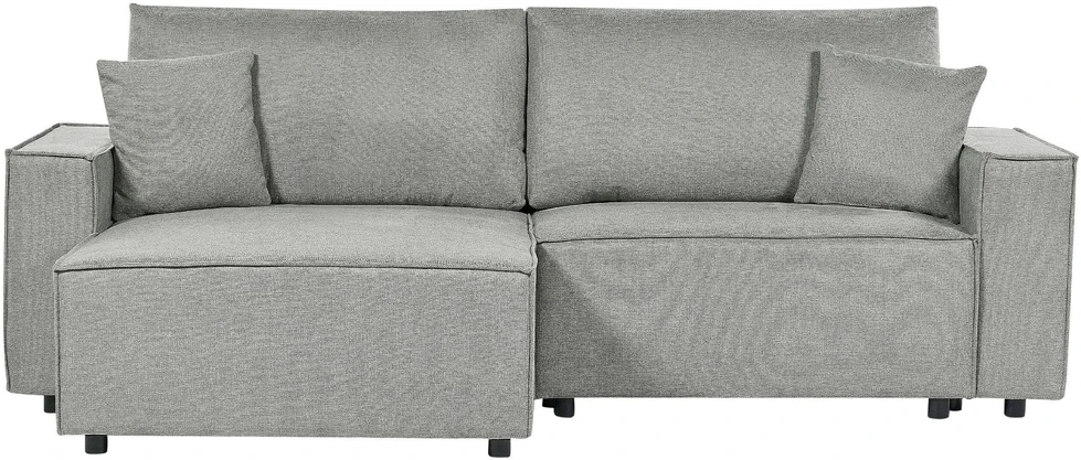 Beliani Išskleidžiama kampinė sofa KARILA pilka su patalynės dėže, dešininė