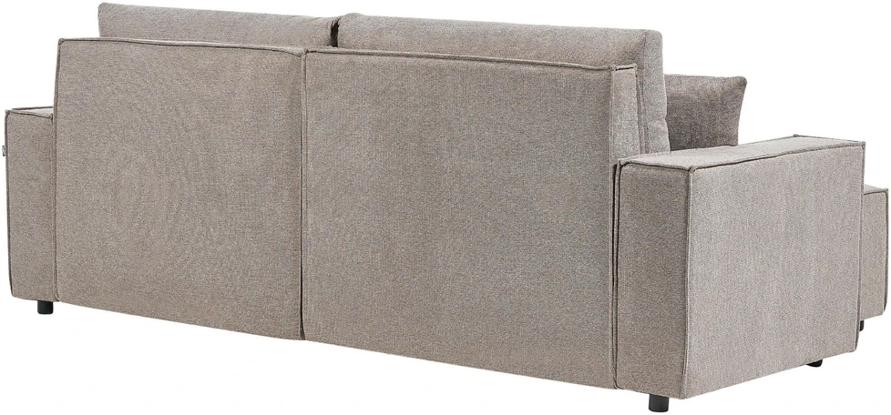 Beliani Išskleidžiama kampinė sofa KARILA, 3 vietų, smėlio spalvos, su patalynės dėže, dešininė