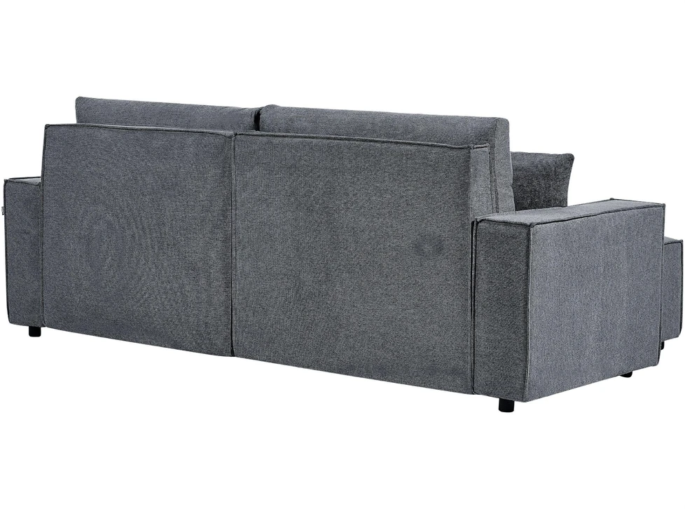 Beliani Išskleidžiama kampinė sofa KARILA 3 vietų, tamsiai pilka, su patalynės dėže, dešininė