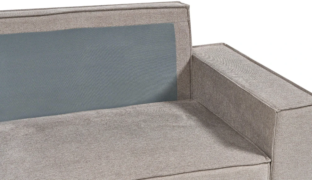 Beliani Išskleidžiama kampinė sofa KARILA, 3 vietų, smėlio spalvos, su patalynės dėže, dešininė