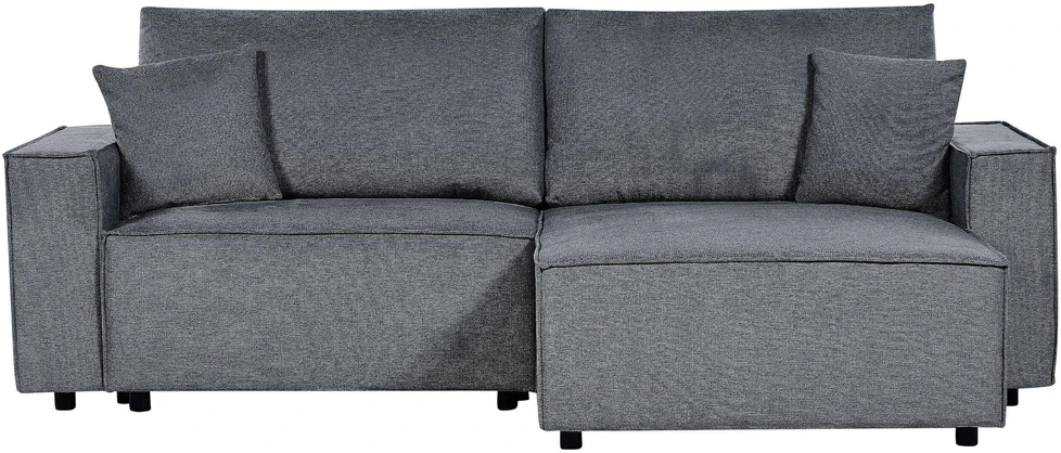 Beliani Išskleidžiama kampinė sofa KARILA, 3 vietų, tamsiai pilka, su patalynės dėže, kairinė