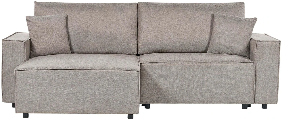 Beliani Išskleidžiama kampinė sofa KARILA, 3 vietų, smėlio spalvos, su patalynės dėže, dešininė