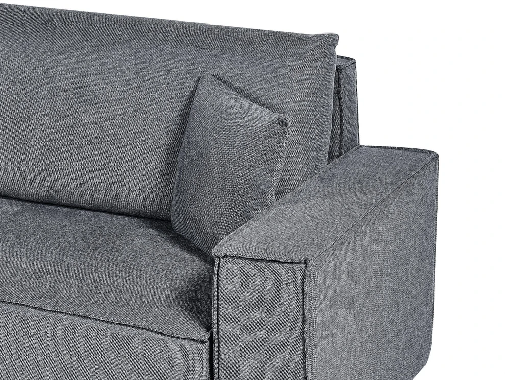 Beliani Išskleidžiama kampinė sofa KARILA 3 vietų, tamsiai pilka, su patalynės dėže, dešininė