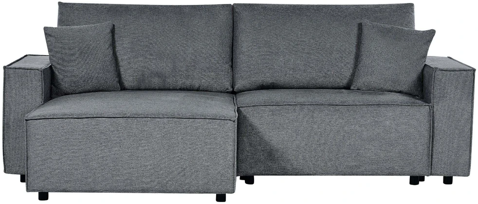 Beliani Išskleidžiama kampinė sofa KARILA 3 vietų, tamsiai pilka, su patalynės dėže, dešininė