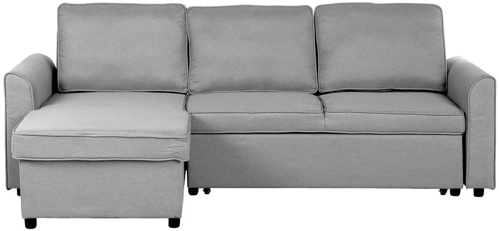 Beliani Išskleidžiama kampinė sofa NESNA, šviesiai pilka, su patalynės dėže, dešininė