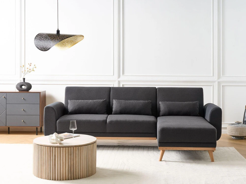 Beliani Išskleidžiama kampinė sofa OLLSTA 3 asmenims, juoda, kairinė