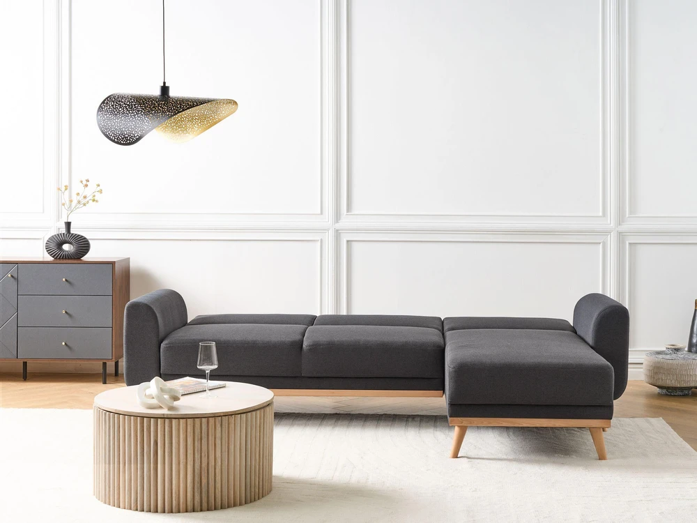 Beliani Išskleidžiama kampinė sofa OLLSTA 3 asmenims, juoda, kairinė