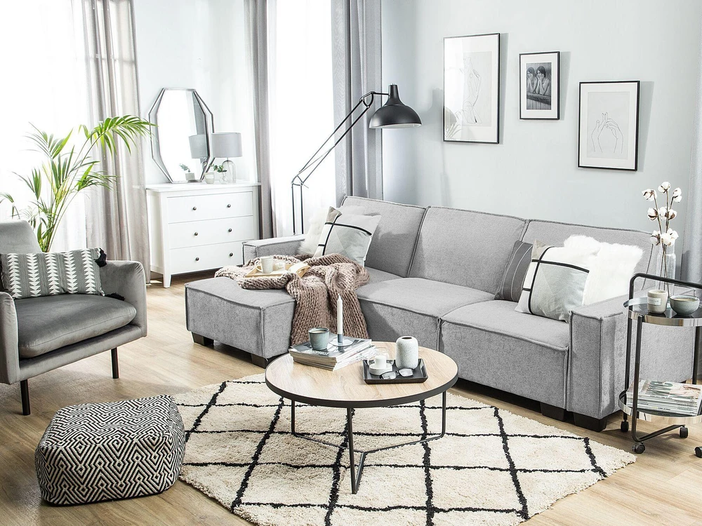 Beliani Išskleidžiama kampinė sofa ROMEDAL, 3 vietų, šviesiai pilka