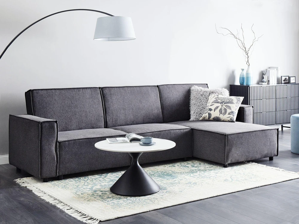 Beliani Išskleidžiama kampinė sofa ROMEDAL II tamsiai pilka kairinė