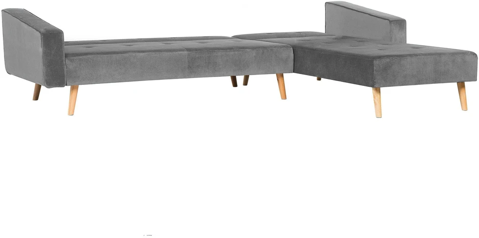 Beliani Išskleidžiama kampinė sofa VADSO, skirta 4 asmenims, veliūrinė, pilka, kairinė