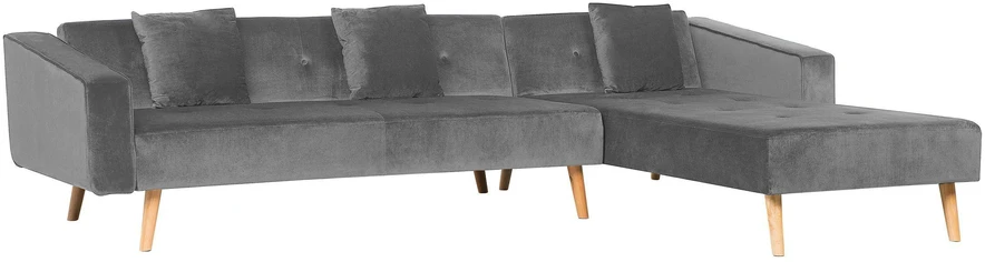Beliani Išskleidžiama kampinė sofa VADSO, skirta 4 asmenims, veliūrinė, pilka, kairinė