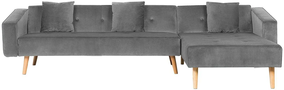 Beliani Išskleidžiama kampinė sofa VADSO, skirta 4 asmenims, veliūrinė, pilka, kairinė