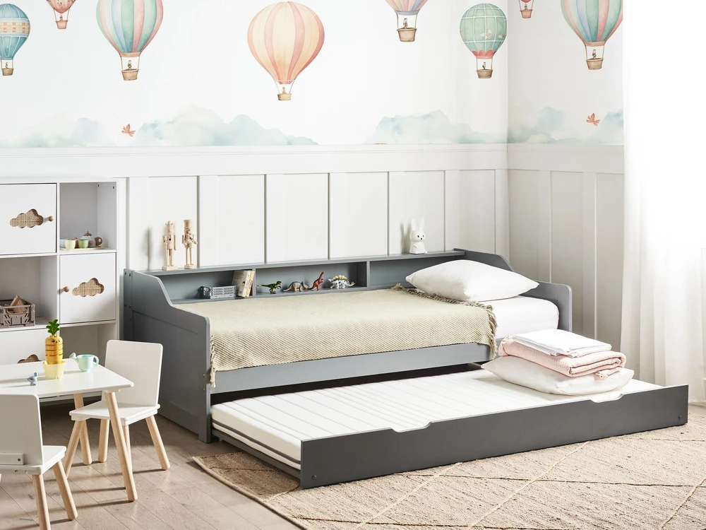 Beliani Išskleidžiama lova iš pušies medienos EDERN 90 x 200 cm pilka