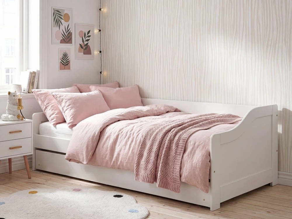 Beliani Išskleidžiama lova iš pušies medienos LUNERAY 90 x 200 cm balta
