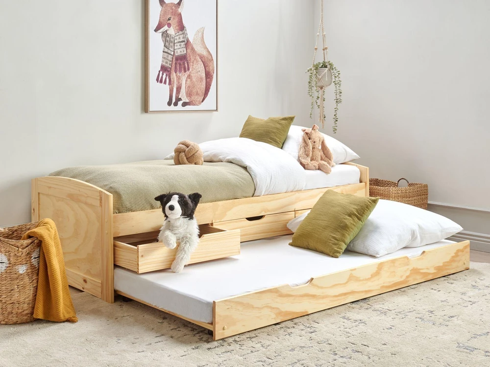 Beliani Išskleidžiama lova iš pušies medienos PETIVILLE 90 x 200 cm šviesiai ruda