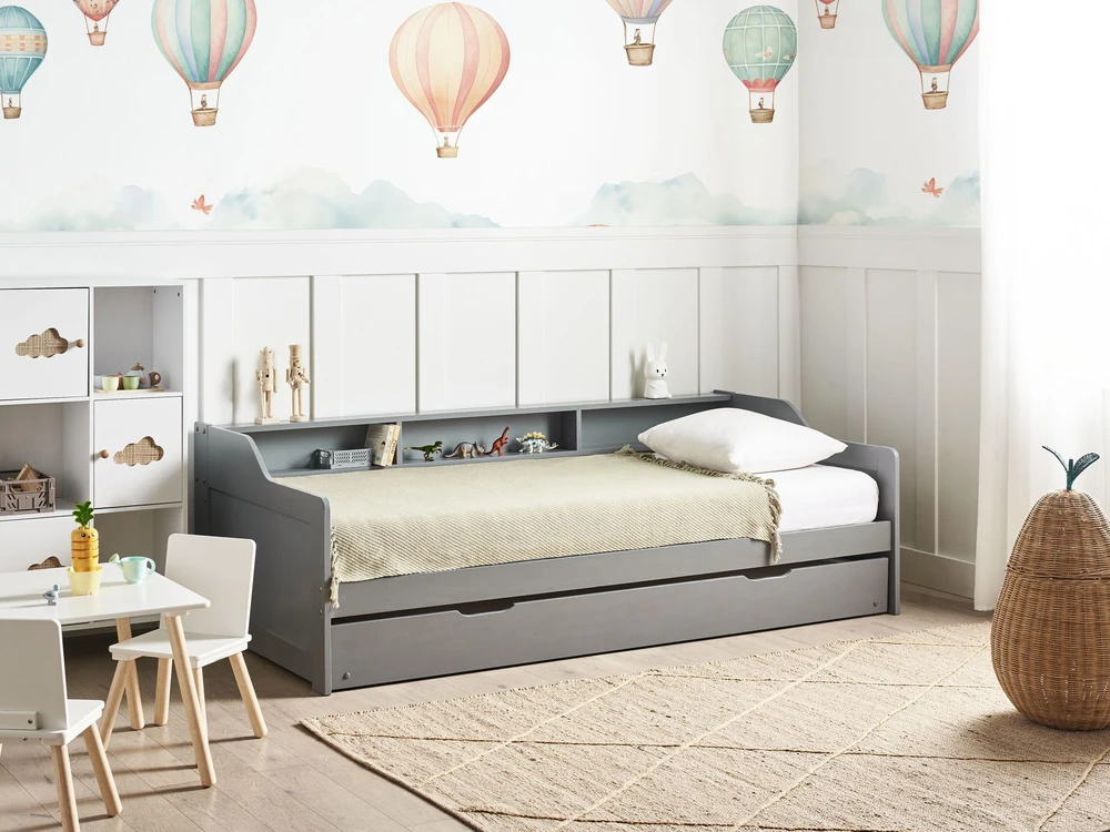 Beliani Išskleidžiama lova iš pušies medienos EDERN 90 x 200 cm pilka