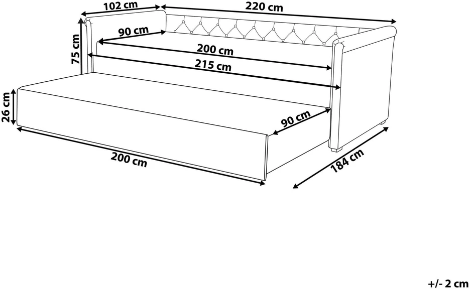 Beliani Išskleidžiama lova LIBOURNE 90 x 200 cm šviesiai pilka