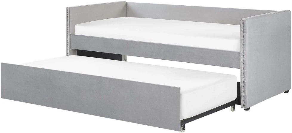Beliani Išskleidžiama lova veliūrinė TROYES 90 x 200 cm šviesiai pilka