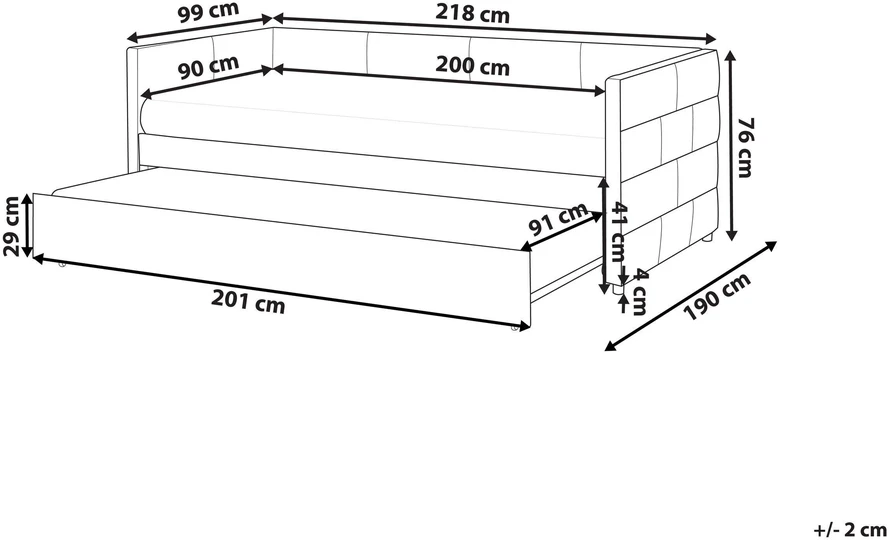 Beliani Išskleidžiama lova Welur CHAVONNE 90 x 200 cm šviesiai pilka
