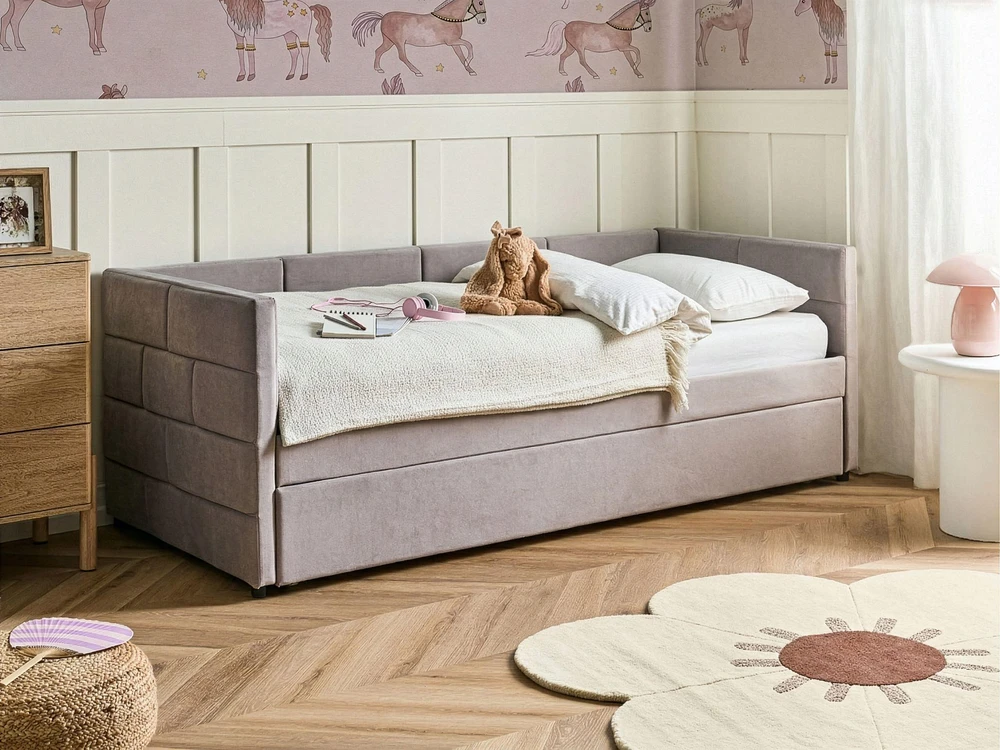 Beliani Išskleidžiama lova Welur CHAVONNE 90 x 200 cm šviesiai pilka